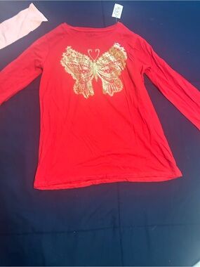 The Children's Place Red Long-Sleeve Tee with Gold Butterfly Accent